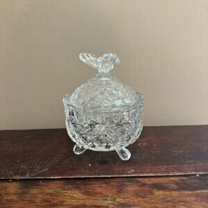 Vtg Bohemia CRYSTAL BUTTERFLY Covered Candy Dish Czech Republic FOOTED Hand Cut‎